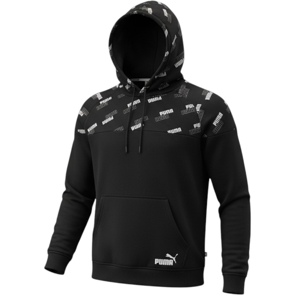Puma Black All Over‎ Logo Print Hoodie Sweatshirt Men's Size Small Streetwear